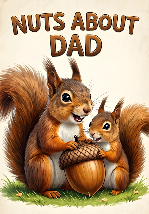 Nuts About Dad Dad Squirrel And Little Squirrel Sitting Together Sharing A Giant Acorn