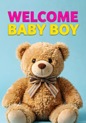 Pastel Blue Background With A Smiling Teddy Bear