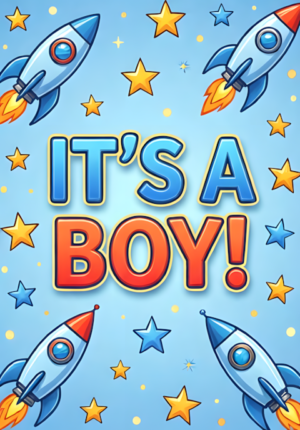 Pastel Blue Background With Rockets And Stars
