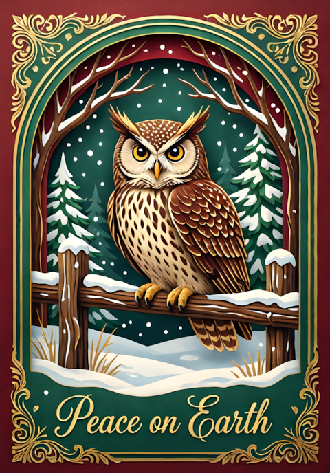 Peace On Earth Owl On A Rustic Fence In Snowfall