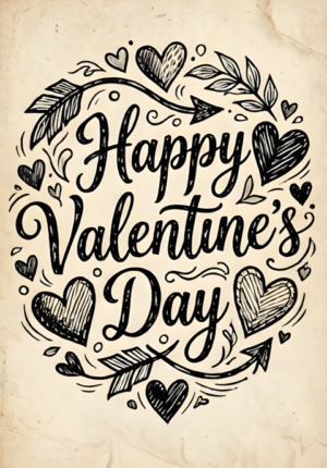 Pencil Sketch Happy Valentines Day Print