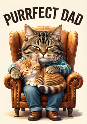 Purrfect Dad Dad Cat And Kitten Curled Together Asleep In One Tiny Armchair