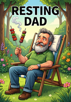 Resting Dad Dad Asleep In A Garden Chair While Still Holding Barbecue Tongs