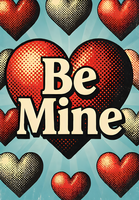 Retro Halftone Be Mine Valentines Illustration