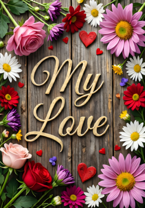 Rustic Floral My Love Valentine Illustration