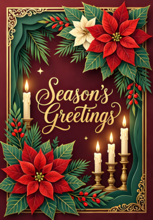 Season Festive Poinsettias With Candles