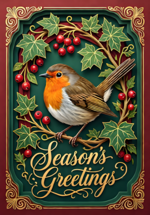 Season Wren On Ivy With Berries