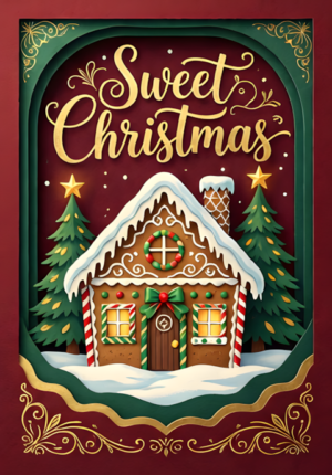 Sweet Christmas Gingerbread House With Snowy Icing