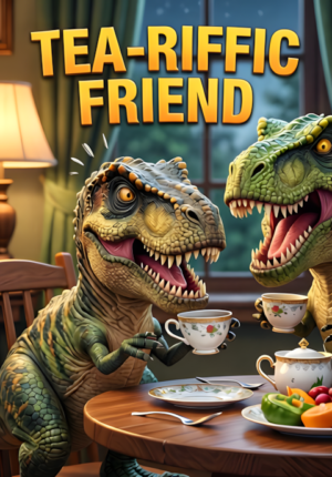 Teariffic Friend Two Dinosaurs Having Afternoon Tea