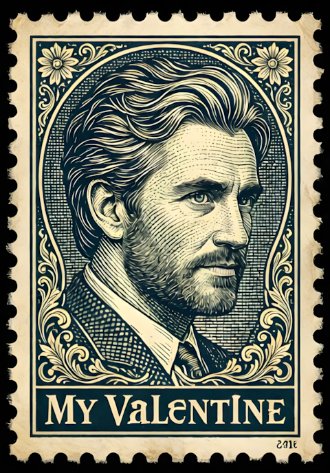 Vintage Postage Stamp My Valentine Illustration