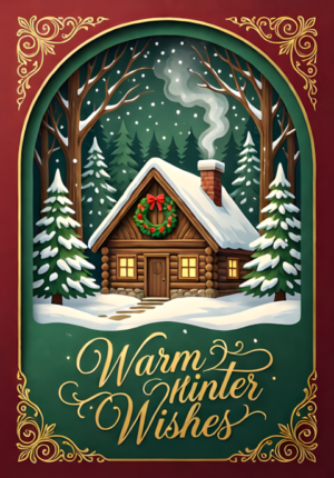 Warm Winter Wishes Forest Cabin With A Wreath