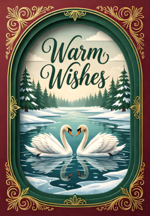 Warm Wishes Pair Of Swans On A Frozen Lake