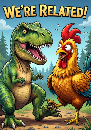 Were Related A Dinosaur And Chicken Comparing Their Feet And Suddenly Looking Shocked By How Similar They Are
