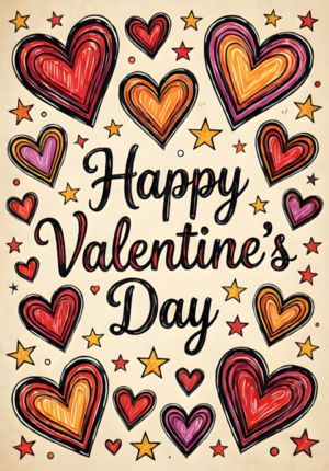 Whimsical Doodle Happy Valentines Day Illustration