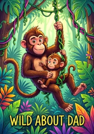Wild About Dad Dad Monkey And Little Monkey Swinging Together Through Colorful Jungle Vines