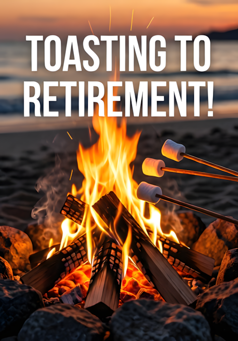 Beach Bonfire With Marshmallows Toasting To Retirement