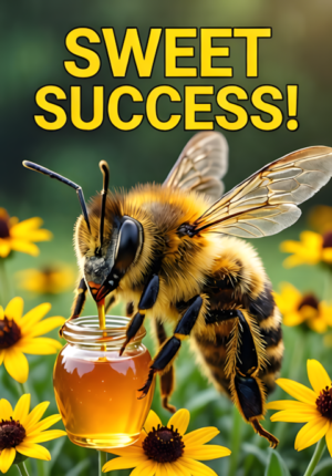 Bee With Honey Pot Flowers Sweet Success