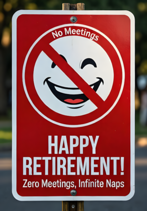 Big Red No Meetings Sign Happy Retirement Zero Meetings Infinite Naps