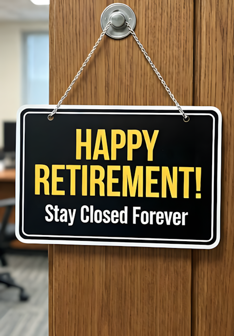 Closed For Retirement Sign On Office Door Happy Retirement Stay Closed Forever