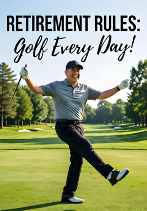 Elderly Golfer Celebrating On Green Retirement Rules Golf Every Day
