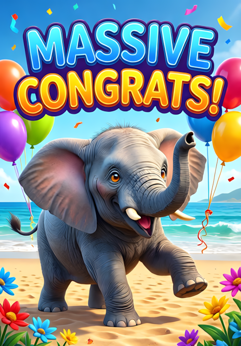 Elephant With Balloons Massive Congrats