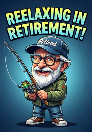 Fishing Rod With Retired Hat Reelaxing In Retirement
