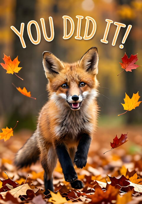 Fox Jumping With Autumn Leaves You Did It