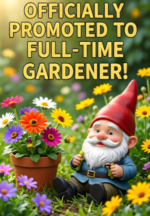 Garden With Flowers Gnome Relaxing Officially Promoted To Full Time Gardener