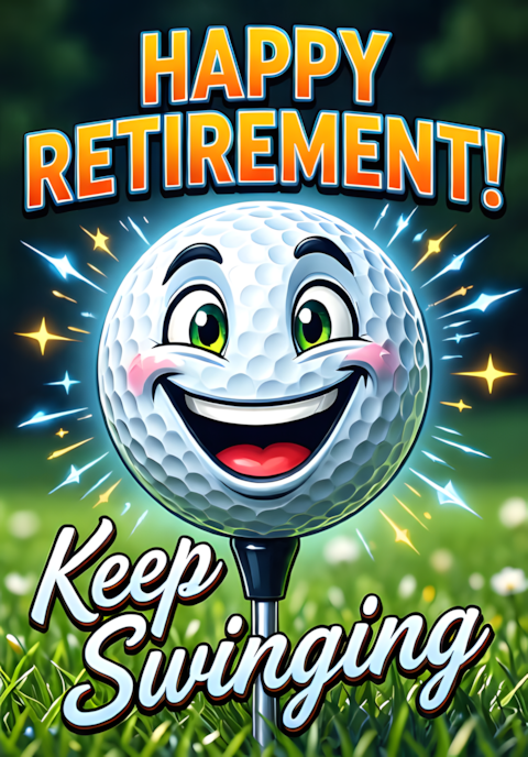 Golf Ball Smiling Happy Retirement Keep Swinging