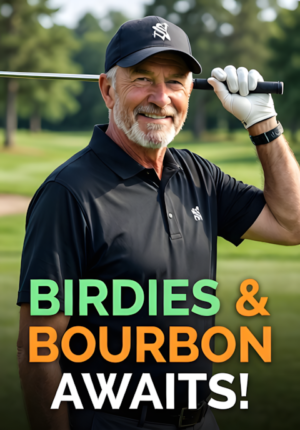 Golf Green With Happy Retiree Birdies Bourbon Awaits