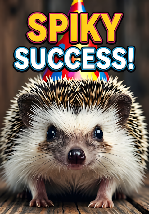 Hedgehog With Party Hat Spiky Success