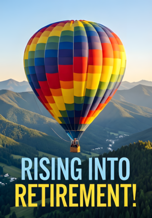 Hot Air Balloon Over Mountains Rising Into Retirement