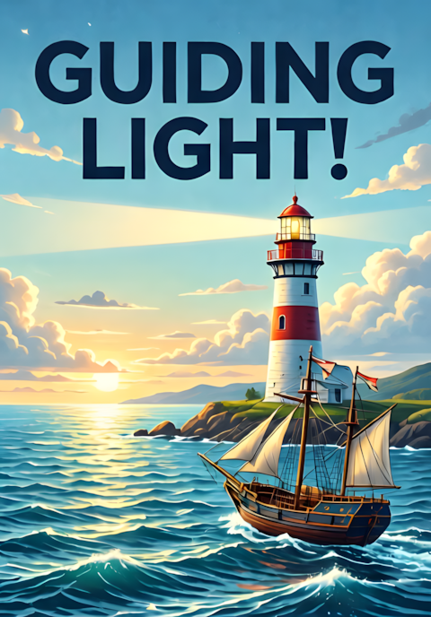 Lighthouse And Ship Guiding Light