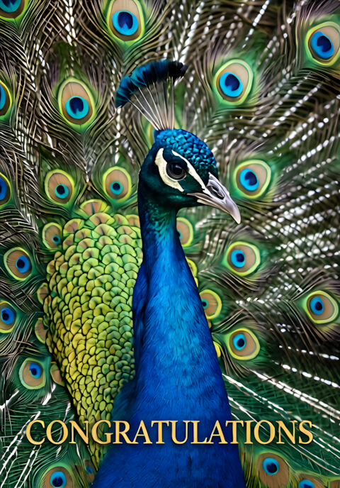 Peacock With Open Feathers Congratulations