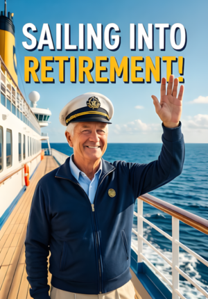 Retiree On Cruise Ship Waving Sailing Into Retirement