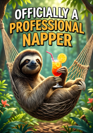 Sloth Relaxing In Hammock With Cocktail Officially A Professional Napper