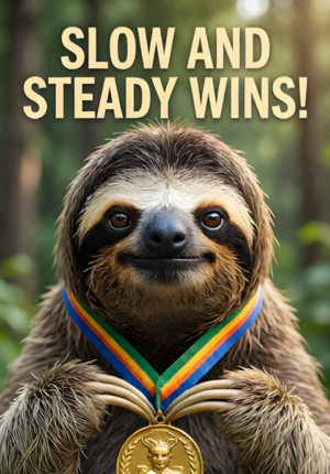Sloth With Medal Slow And Steady Wins