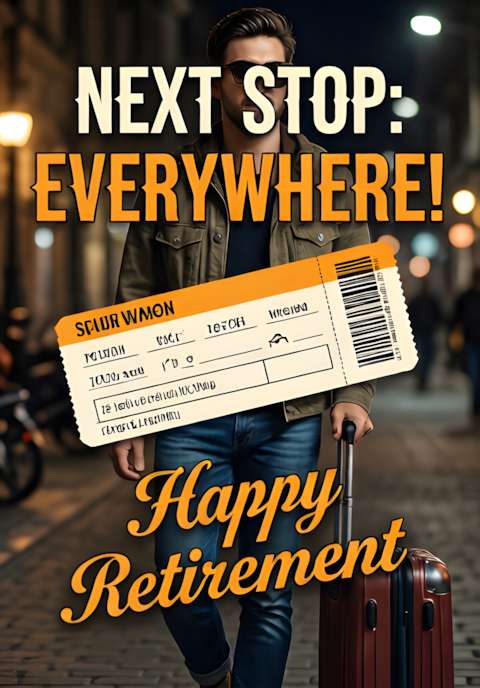Travel Suitcase With Plane Ticket Next Stop Everywhere Happy Retirement
