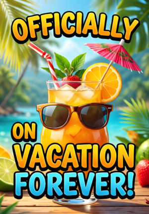 Tropical Cocktail With Umbrella Sunglasses Officially On Vacation Forever
