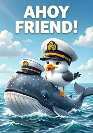 Ahoy Friend A Whale And Tiny Seagull Best Friends At Sea Whale Wearing A Ridiculously Tiny Sailor Hat And Seagull Wearing An Enormous Captains Hat