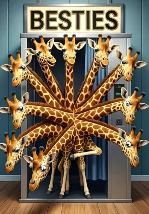 Besties Two Giraffes Attempting To Squeeze Into A Tiny Photo Booth Long Necks Sticking Out In Every Direction