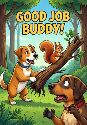 Good Job Buddy A Dog And Squirrel Playing Fetch Squirrel Proudly Returning With An Entire Enormous Tree Branch While Dog Stares In Amazement