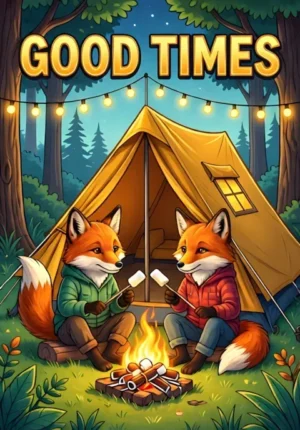Good Times Two Foxes Camping Together Their Tent Completely Collapsed Around Them While They Calmly Roast Marshmallows