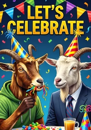 Lets Celebrate Two Goats Wearing Party Hats At A Celebration