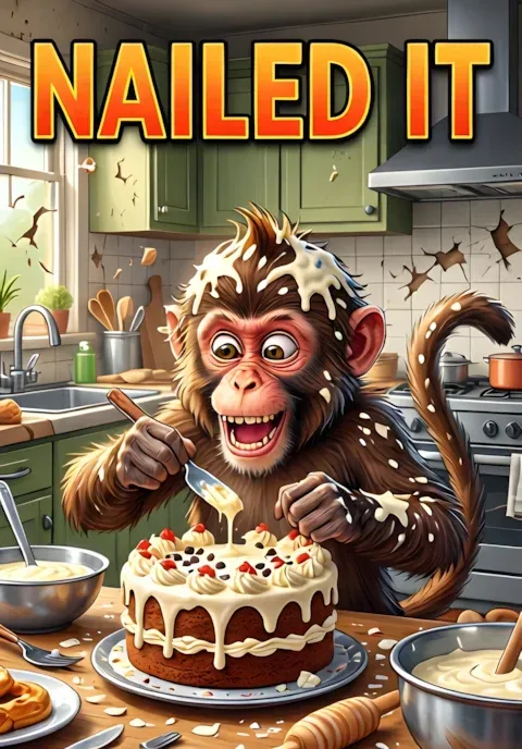 Nailed It Two Monkeys Attempting To Bake A Cake Kitchen Completely Destroyed