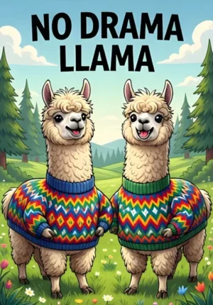 No Drama Llama Two Llamas Proudly Wearing Matching Ridiculous Knitted Sweaters