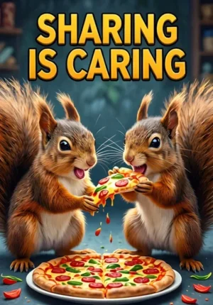 Sharing Is Caring Two Squirrels Fighting Over The Last Slice Of Pizza While Both Pretend To Be Polite