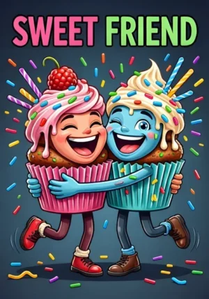 Sweet Friend Two Cupcakes Giving Each Other An Enthusiastic Hug Frosting Squashed And Sprinkles Flying Everywhere