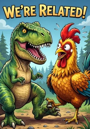 Were Related A Dinosaur And Chicken Comparing Their Feet And Suddenly Looking Shocked By How Similar They Are