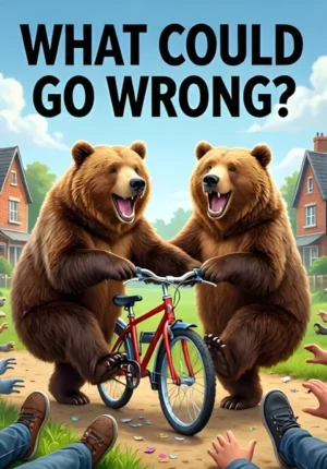 What Could Go Wrong Two Bears Trying To Share One Tiny Bicycle Legs And Paws Sticking Out Everywhere